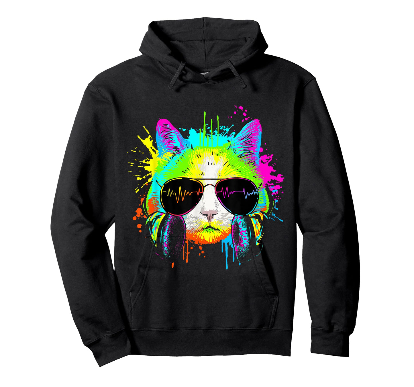 Funny Kitten Colourful Rainbow Rave Music DJ Cat T-Shirt