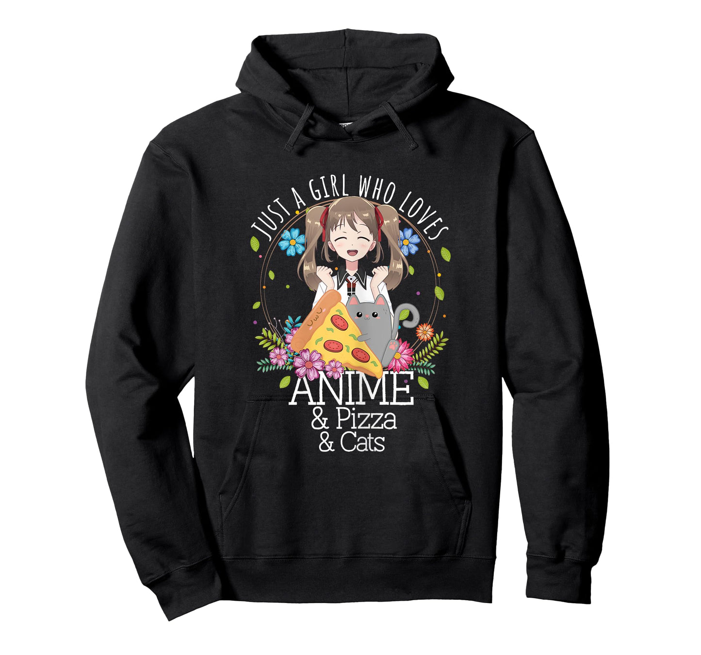 Just A Girl Who Loves Anime & Pizza & Cats Lover Otaku Gift T-Shirt