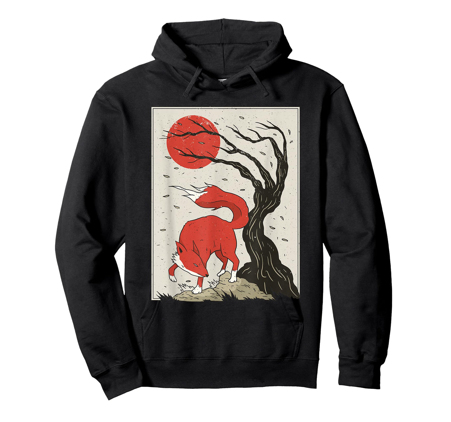 Japanese Style Painting Of The Fox, Tree And Sun T-Shirt