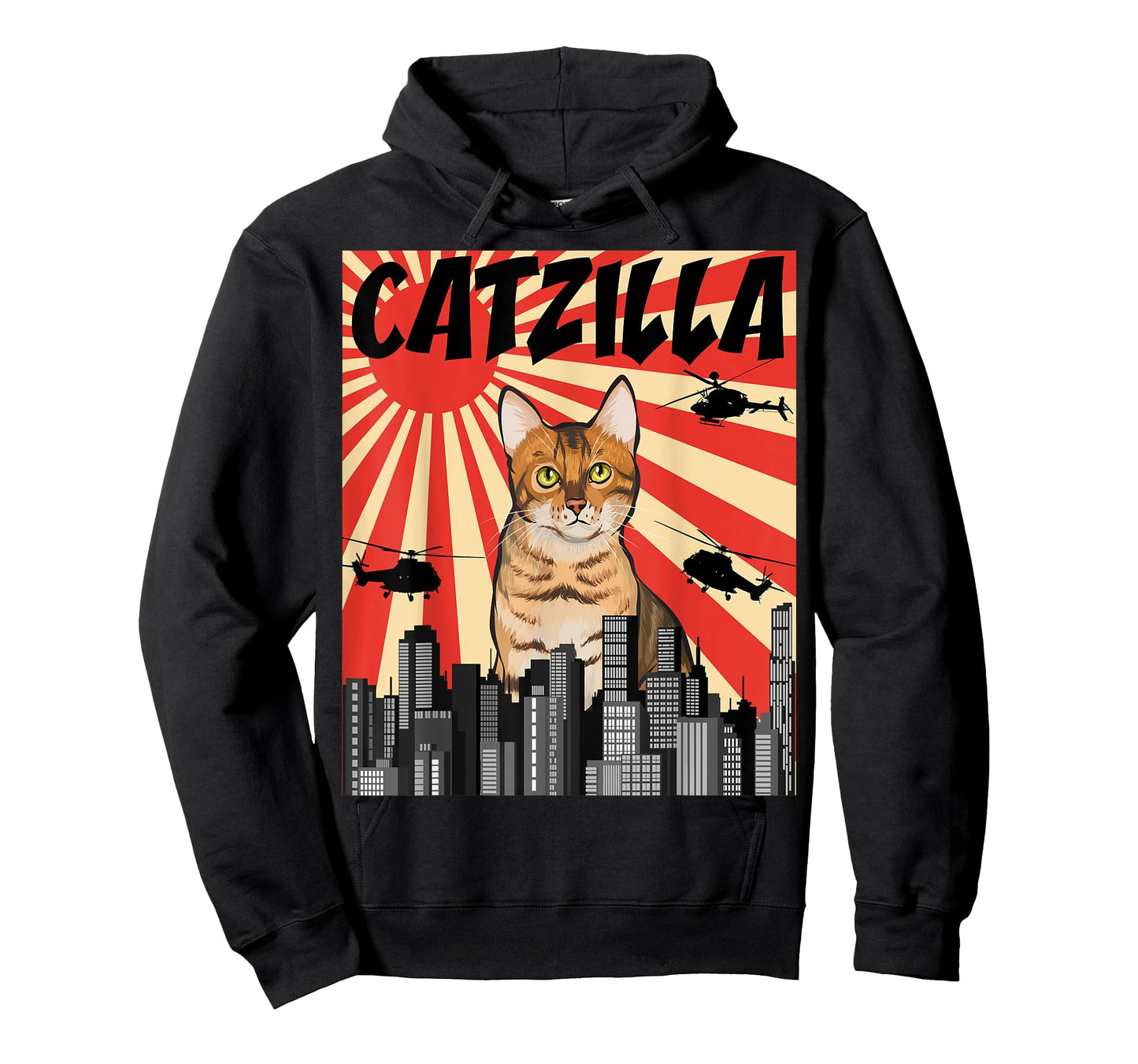 Funny Retro Japanese Catzilla Bengal Cat T-Shirt