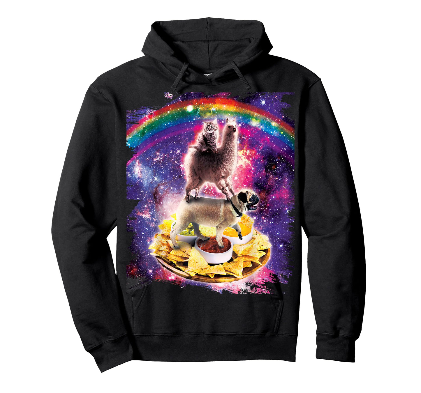 Space Cat Llama Pug Riding Nachos T-Shirt