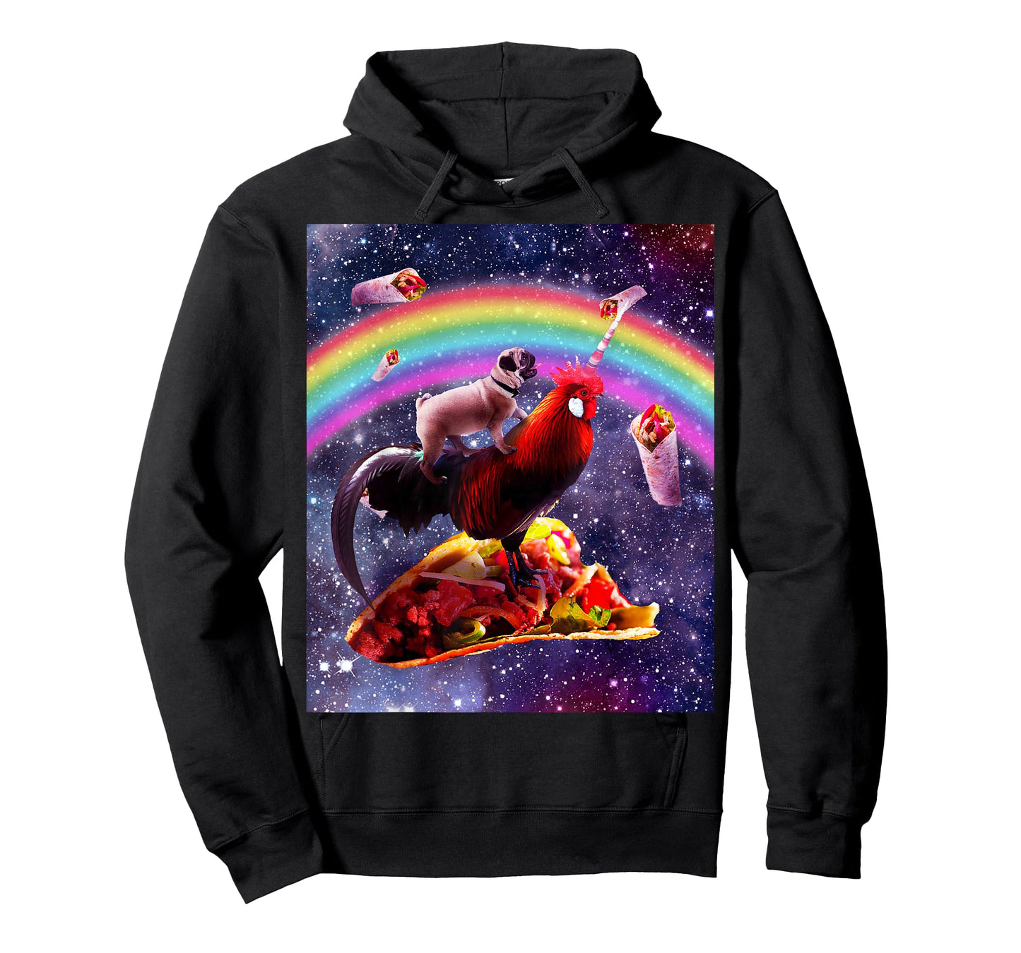 Space Pug Riding Chicken Unicorn - Taco & Burrito T-Shirt