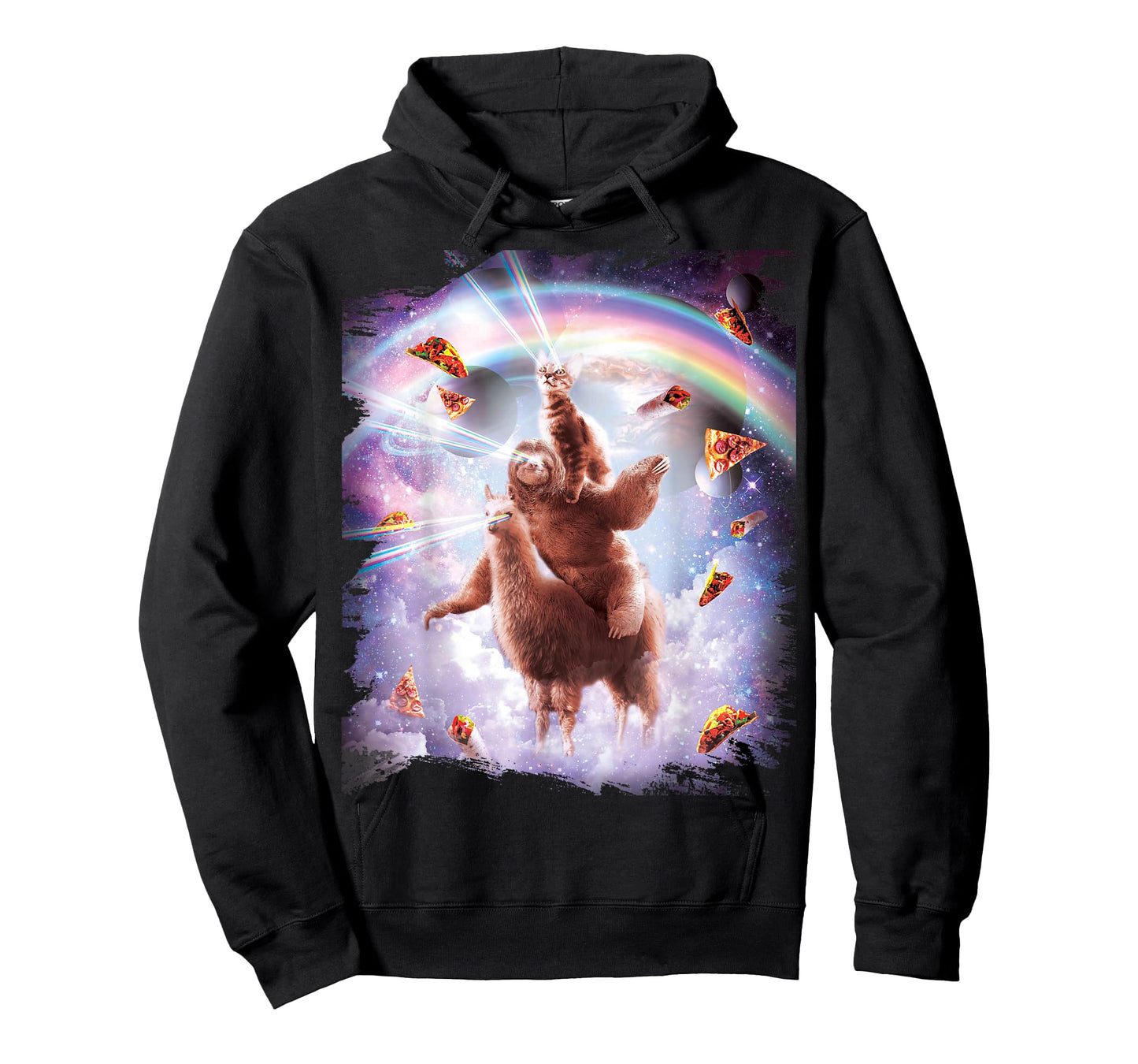 Laser Eyes Space Cat Riding Sloth Llama - Rainbow T-Shirt