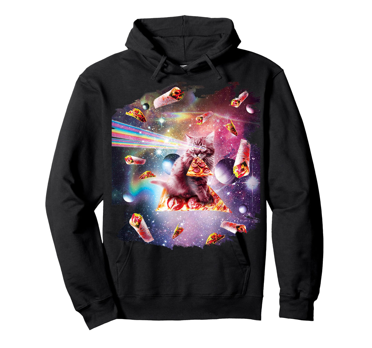 Outer Space Pizza Cat - Rainbow Laser, Taco, Burrito T-Shirt