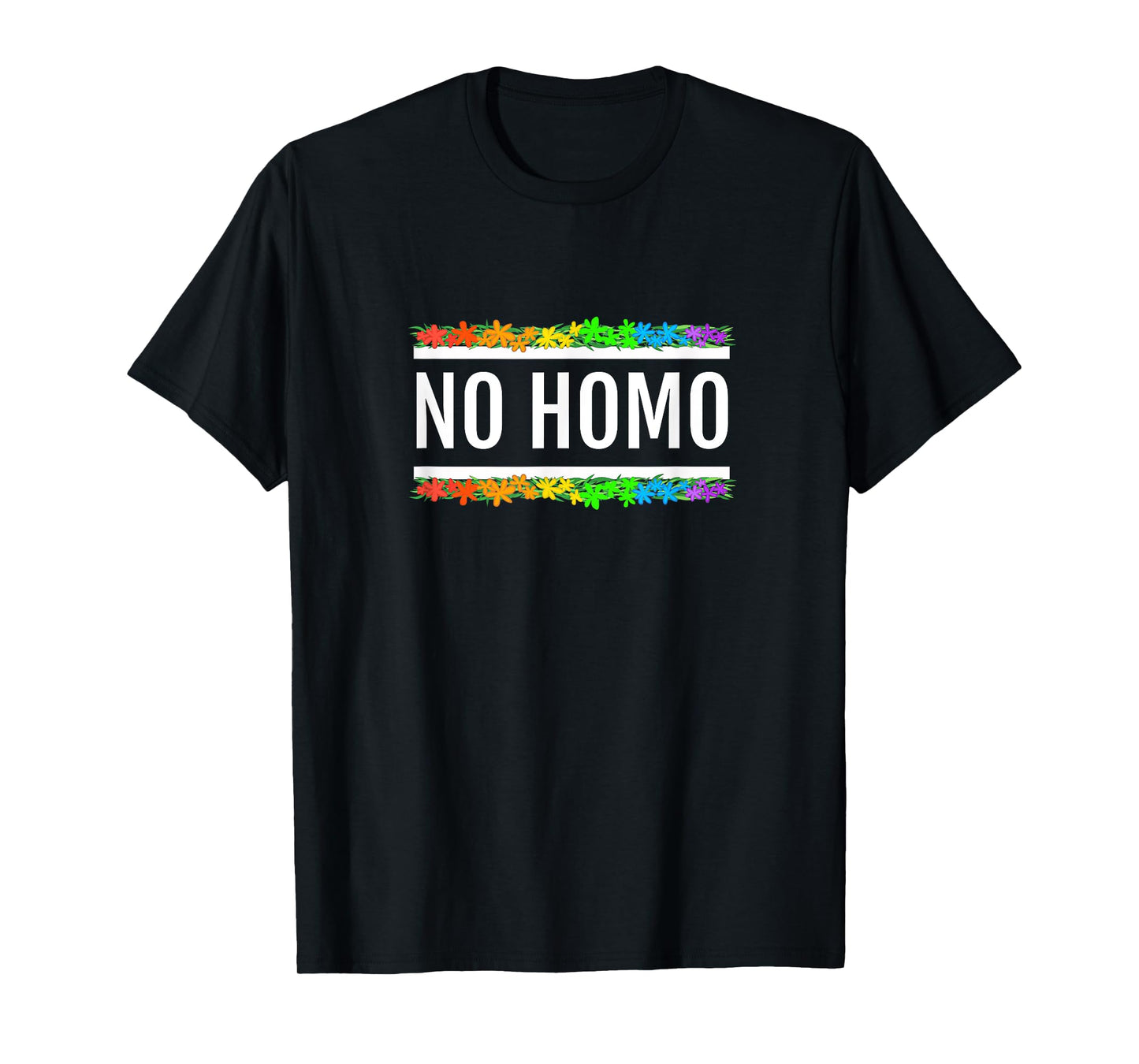 No Homo Rainbow Floral Shirt (White Text) - Gay Pride T-Shirt