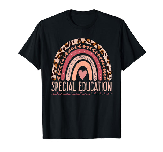 Special Education Shirt Teacher SPED Leopard Boho Rainbow T-Shirt