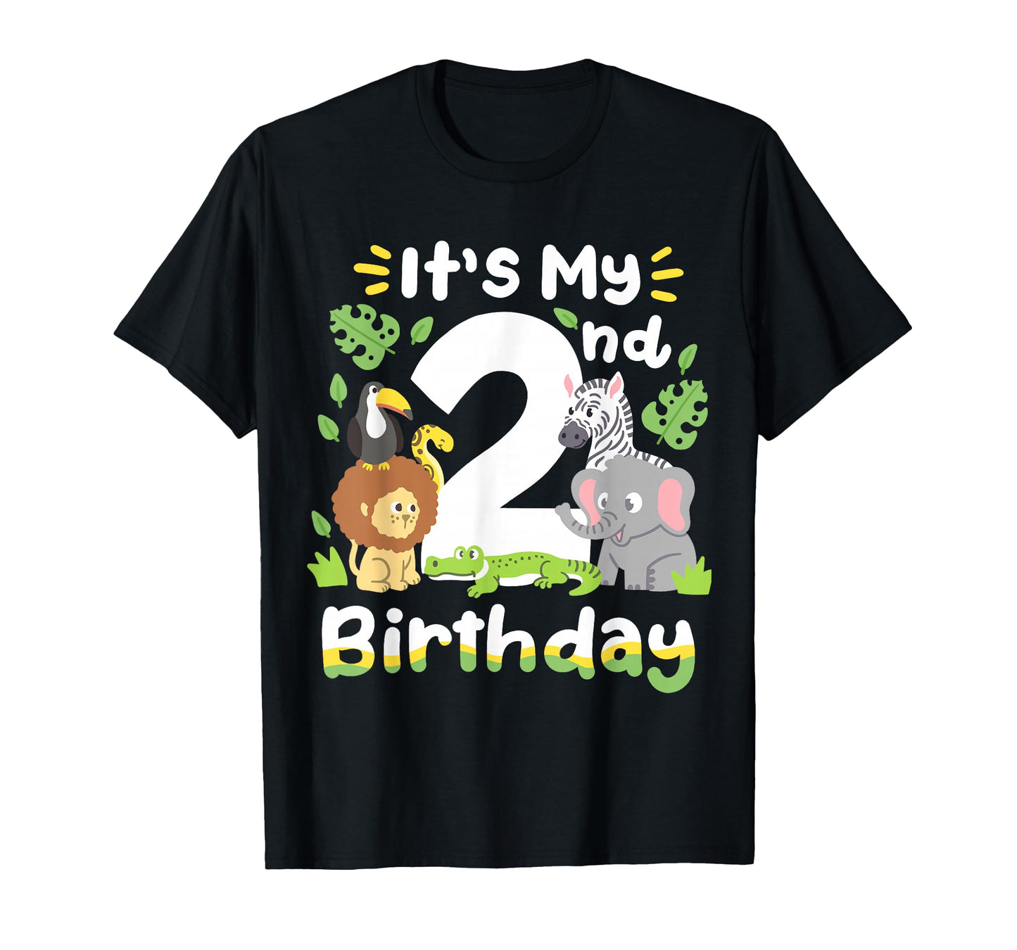 Jungle Safari 2nd Birthday Zoo Animal Two Years Old Kids T-Shirt