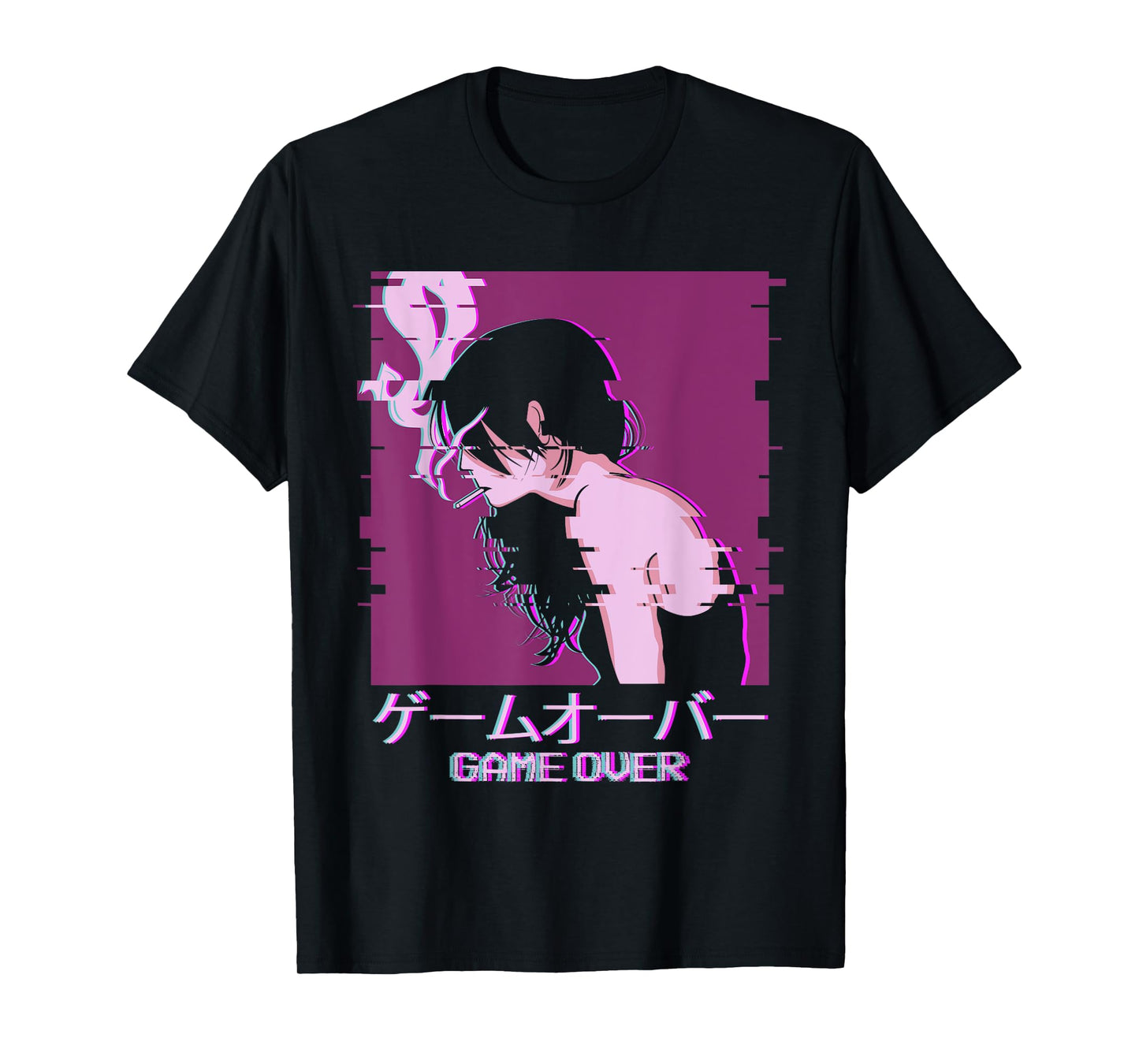 Japanese Vaporwave Sad Anime Girl Game Over Aesthetic T-Shirt