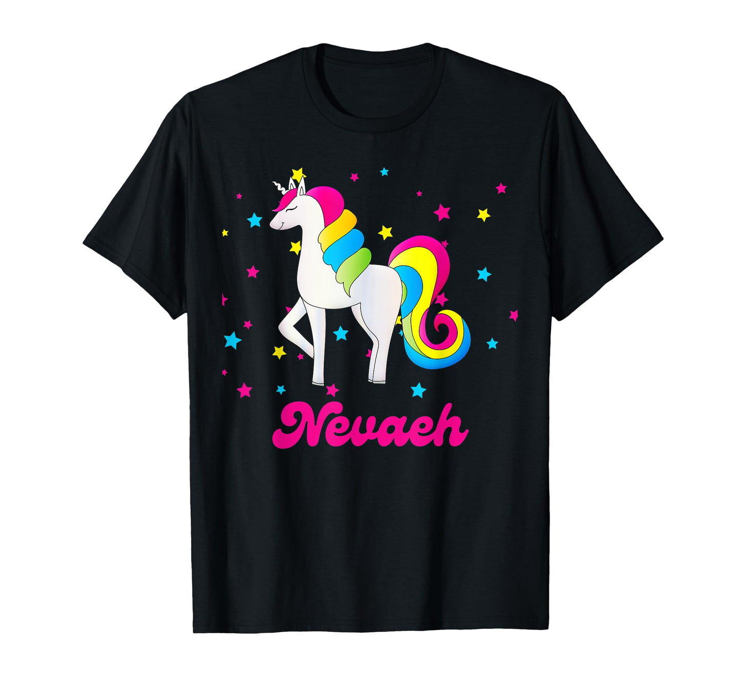 Cute Rainbow Unicorn Pink and Blue Personalized Nevaeh T-Shirt