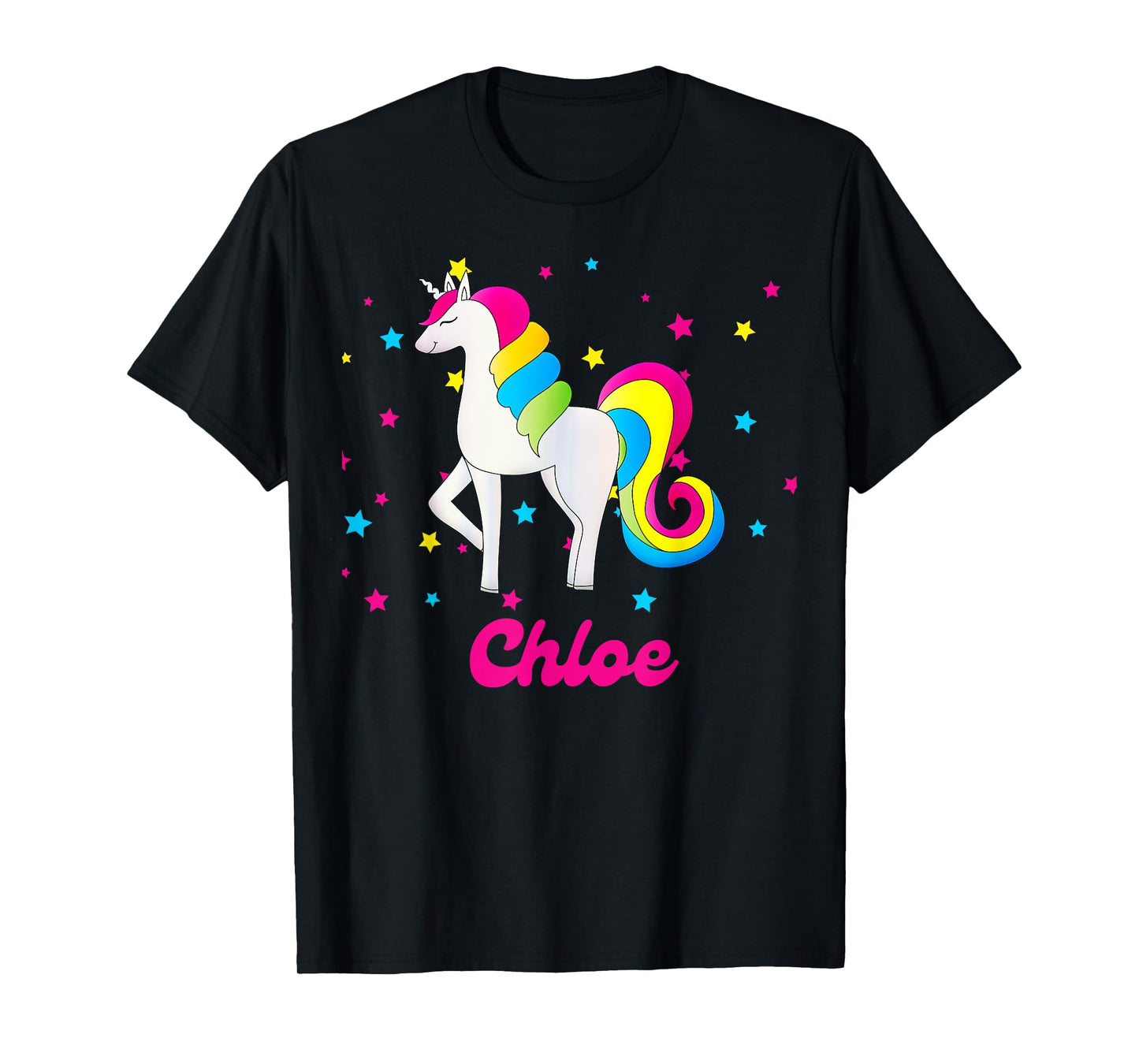 Cute Rainbow Unicorn Pink and Blue Personalized Chloe T-Shirt