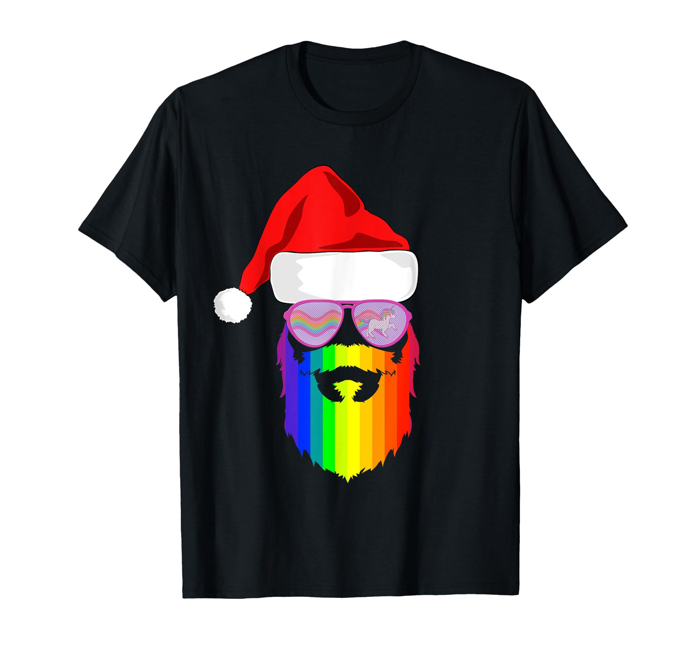 Gay Santa Claus Christmas Rainbow Unicorn Sunglasses LGBQT T-Shirt