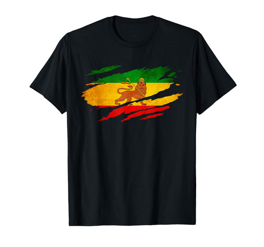 Vintage Old Ethiopia Flag Shirt Lion Judah Rasta Reggae T-Shirt