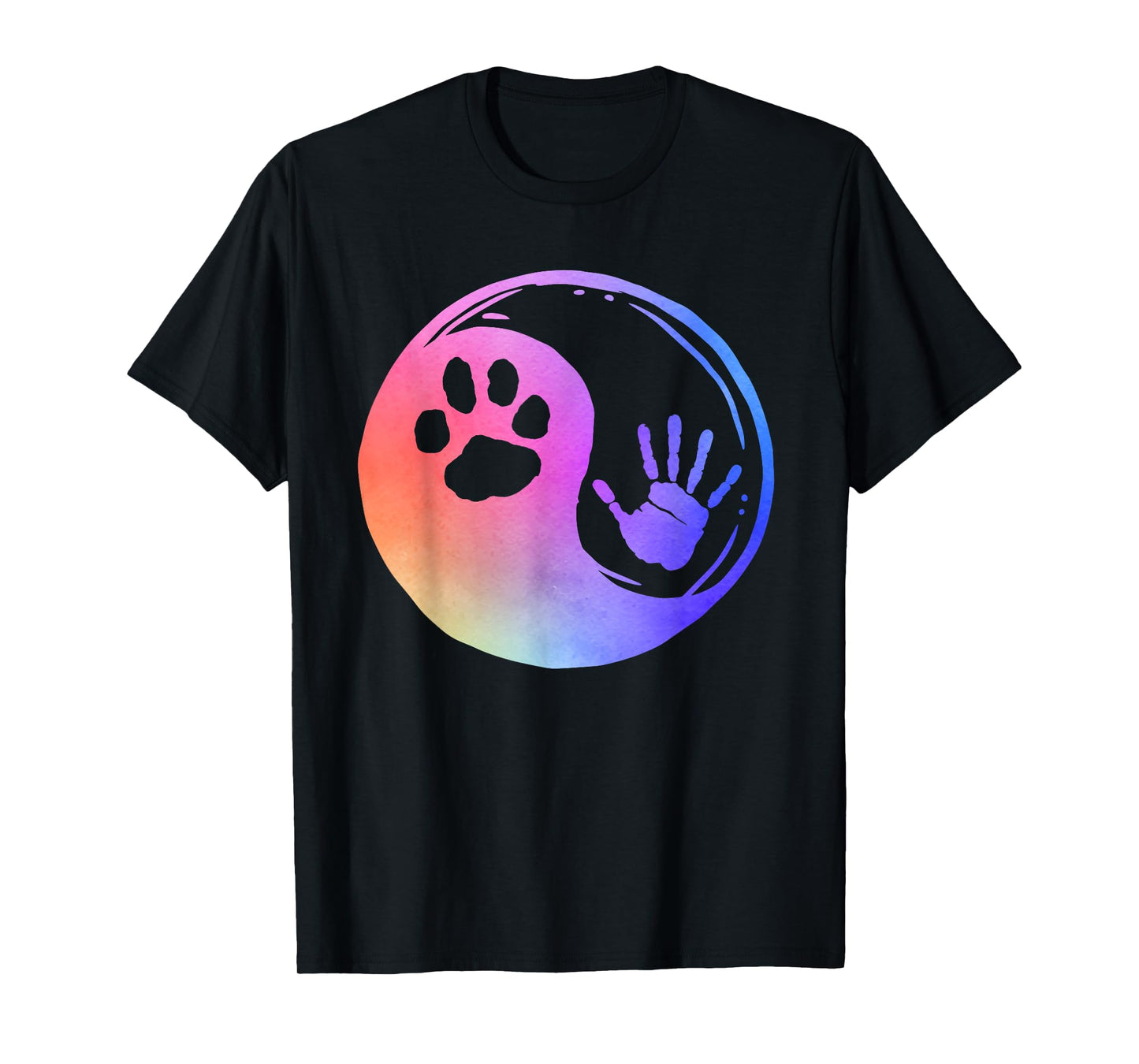 Dog Cat Paw Print Hand Yin Yang Rainbow Pawprint Hand Print T-Shirt