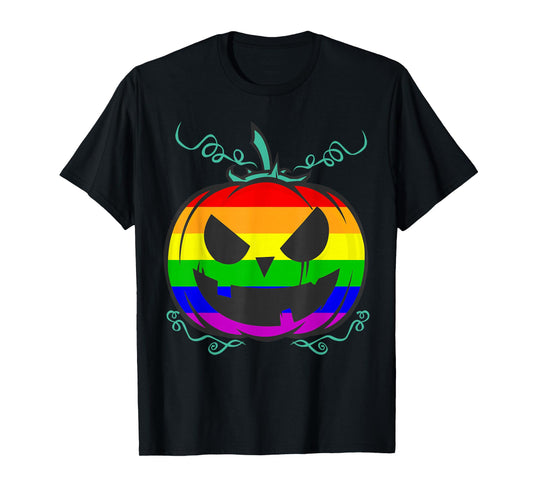 Funny LGBT Gay Pride Halloween Rainbow Flag Scary Pumpkin T-Shirt