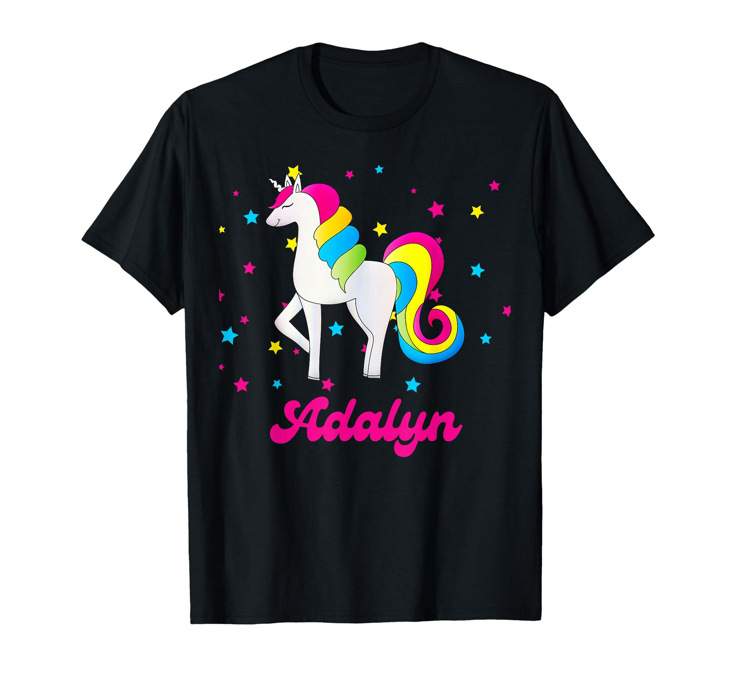 Cute Rainbow Unicorn Pink and Blue Personalized Adalyn T-Shirt