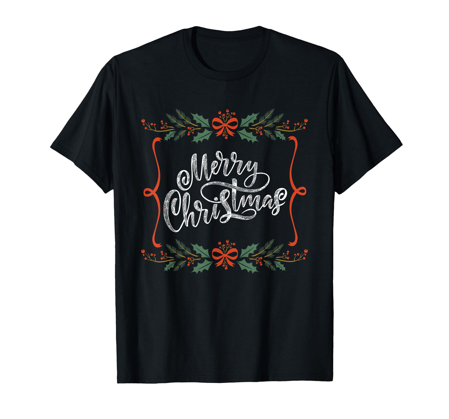 Merry Christmas Holly Berries Bows Ribbons T-Shirt