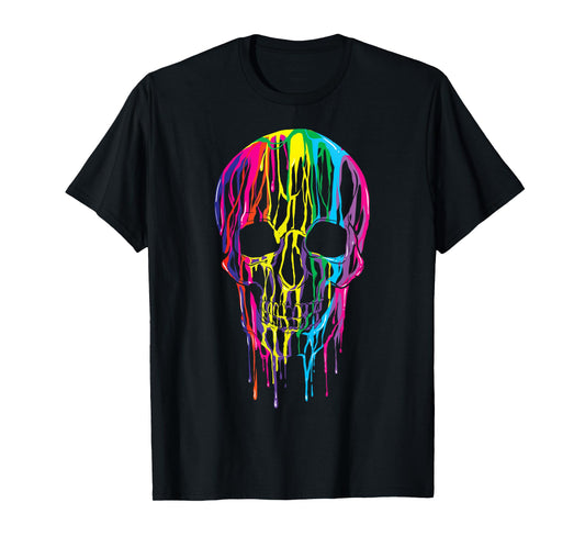 Colorful Melting Skull Halloween Boys Rainbow Graphic Art T-Shirt
