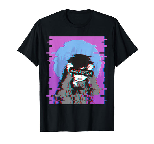 Sad Anime Girl - Japanese Aesthetic Vaporwave Anime Otaku T-Shirt