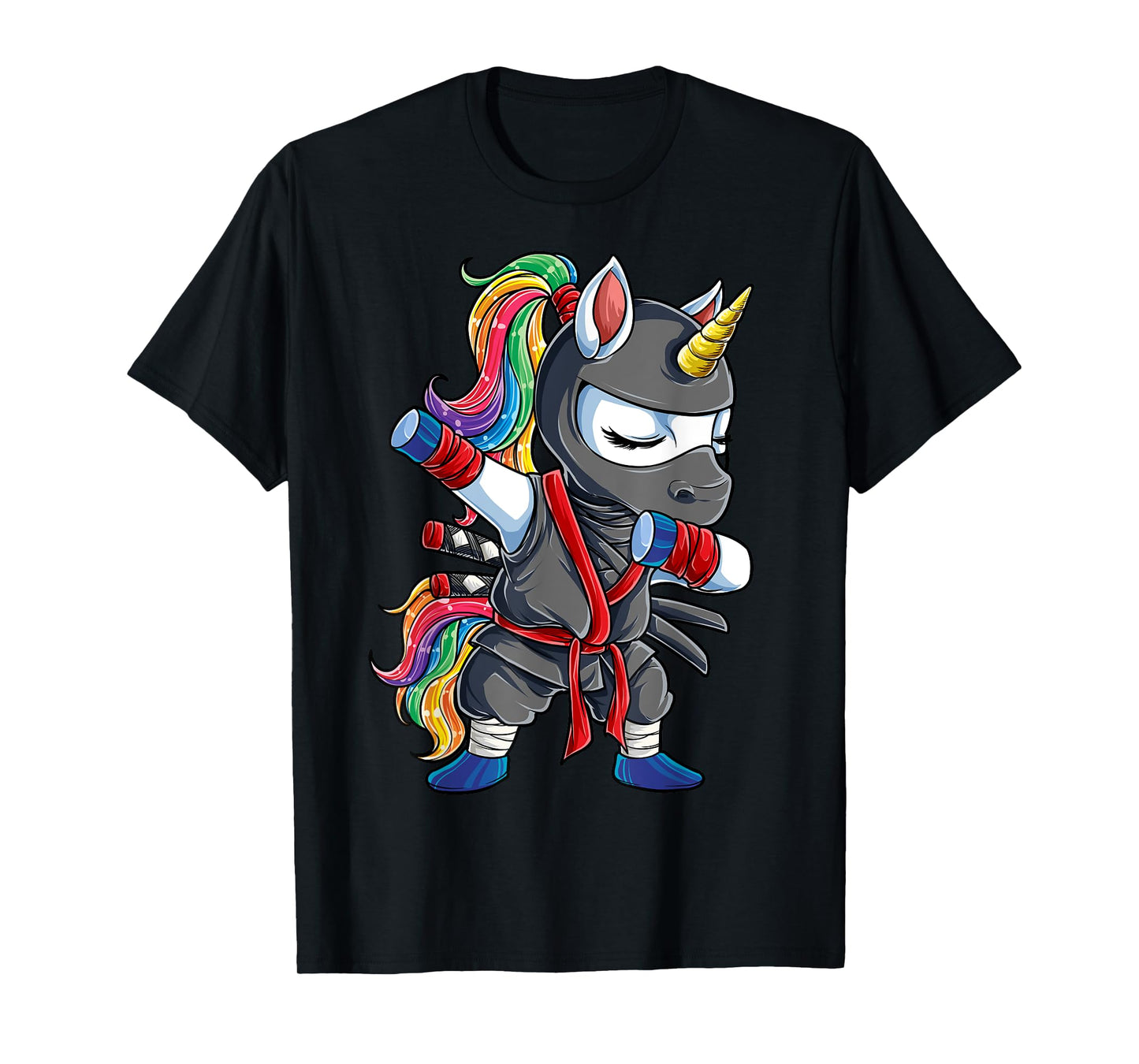 Dabbing Ninja Unicorn T Shirt Girls Rainbow Martial Arts Tee T-Shirt