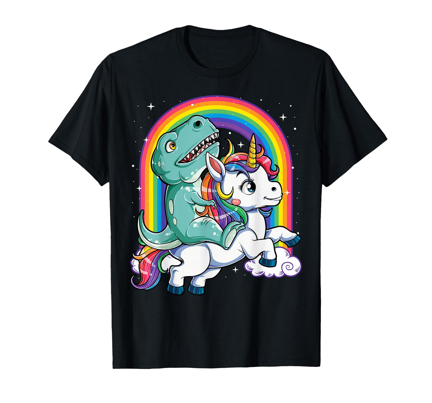 Dinosaur Riding Unicorn Funny T-rex Boys Men Rainbow Galaxy T-Shirt