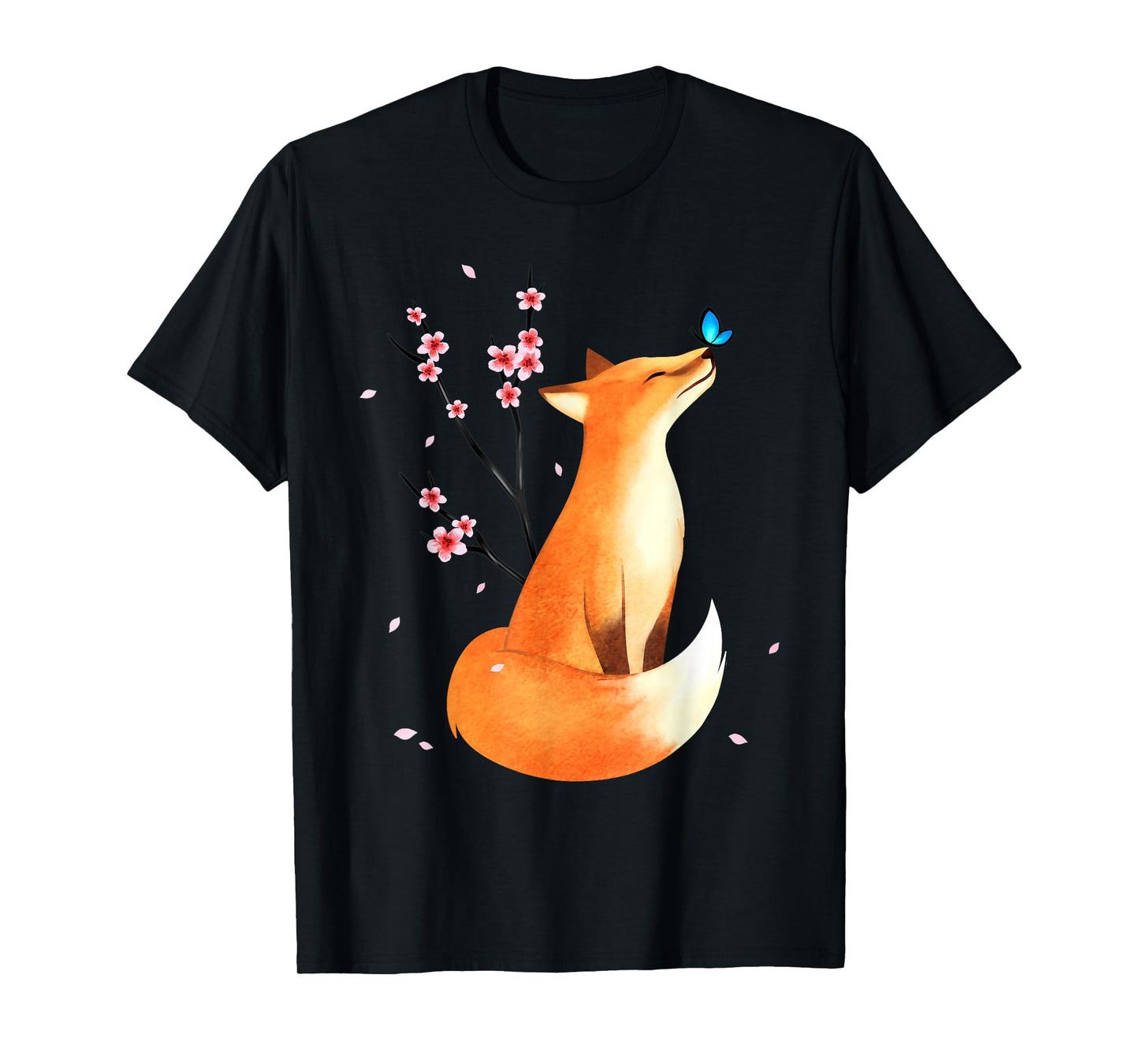 Fox Japanese Cherry Blossom Flower Vintage Gift T-Shirt