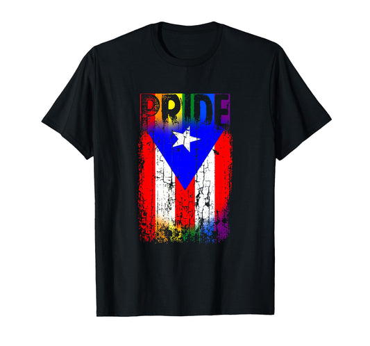 Puerto Rico Rican Gay Pride Flag LGBTQ Boricua Distressed T-Shirt