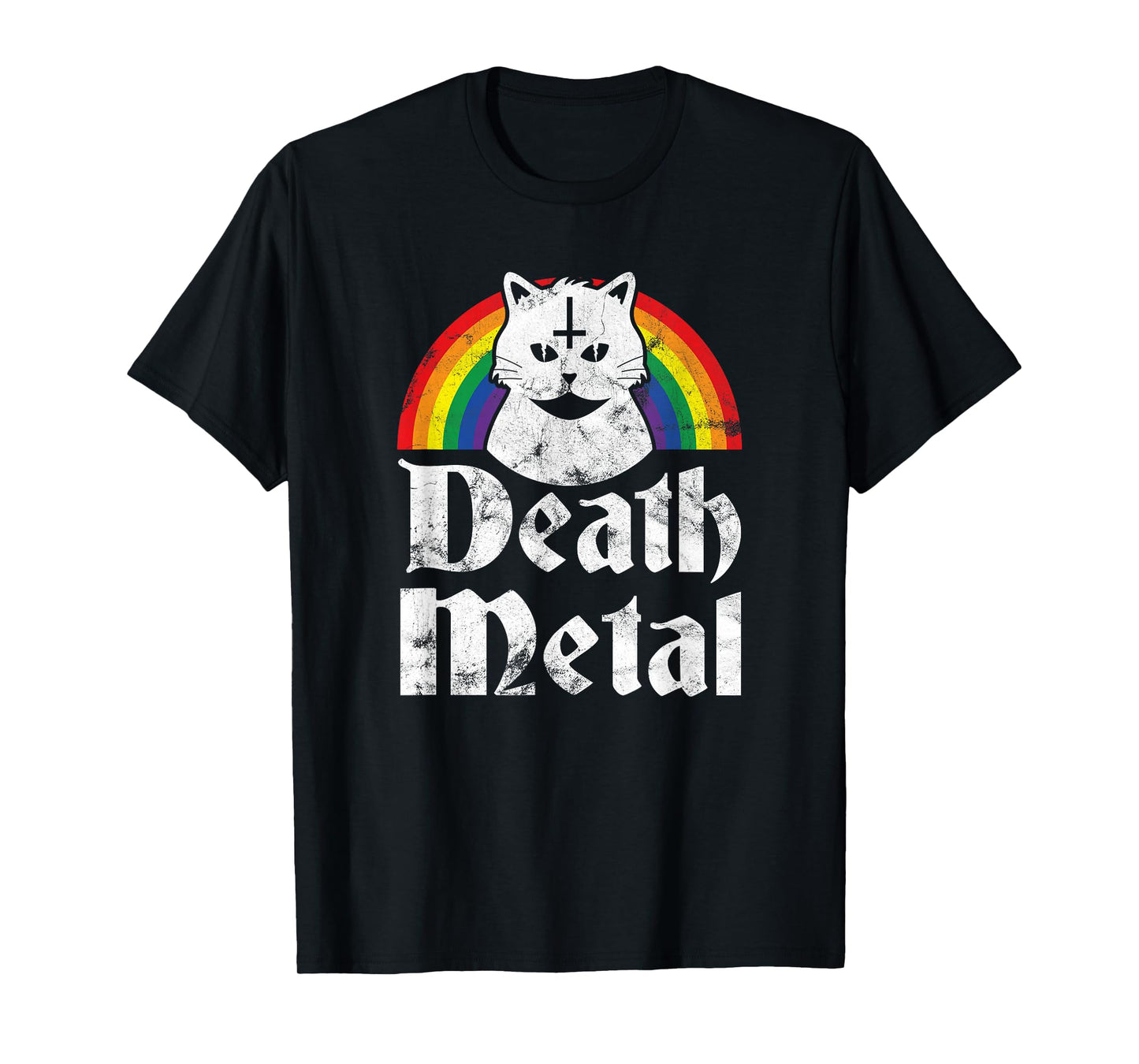 Death Metal Satanic Cat Rainbow Rock Goth Concert T-Shirt