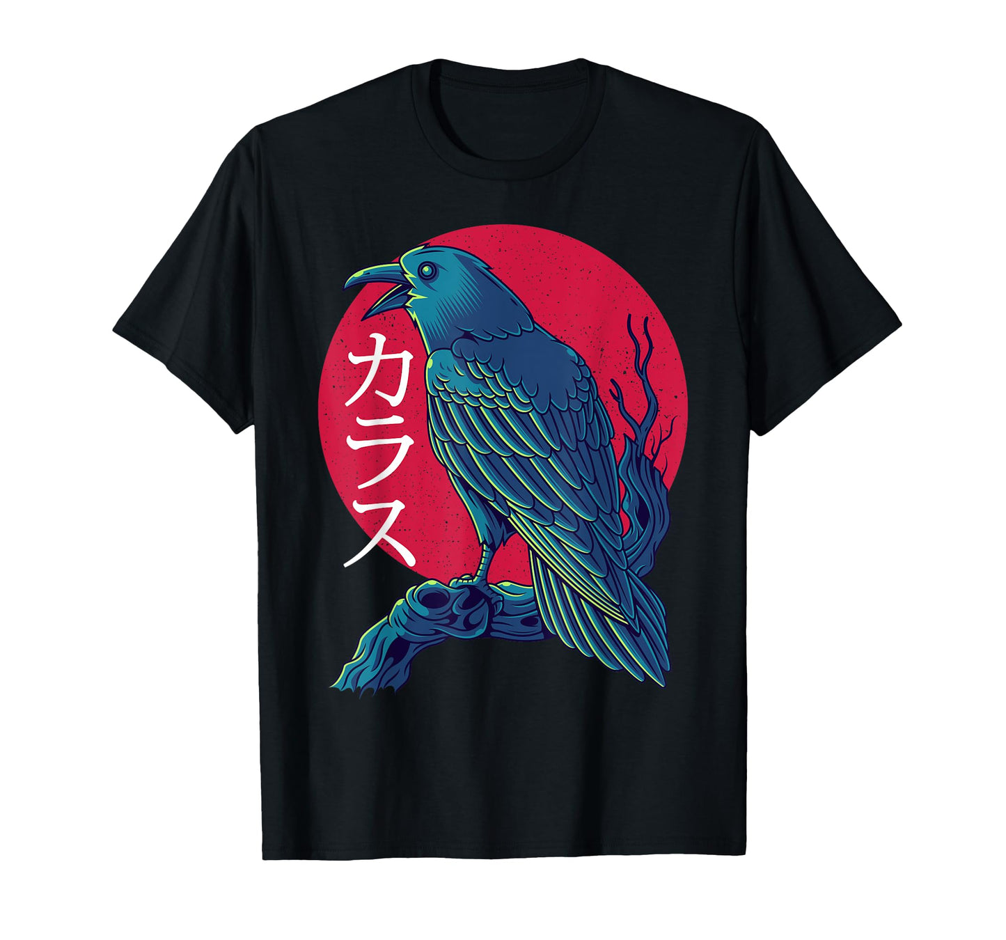 Red Moon Raven Black Crow Bird Japanese Gothic T-Shirt