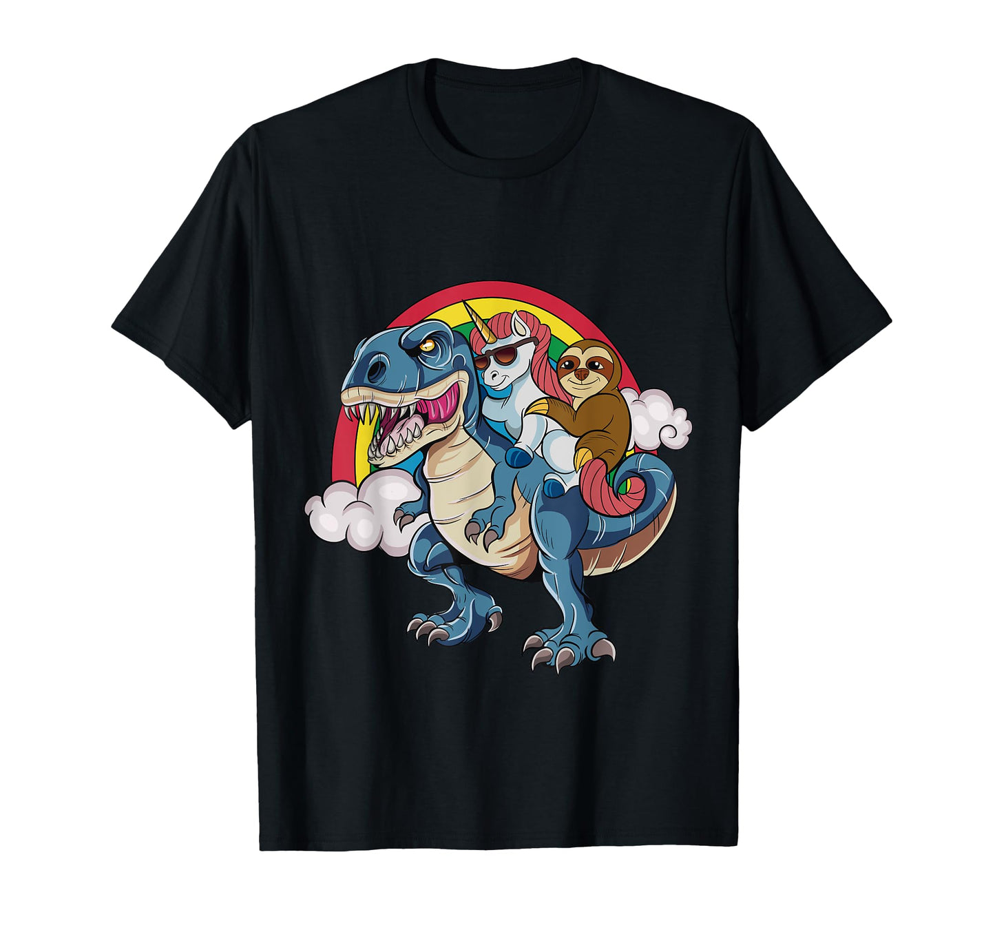 Magical Unicorn & Sloth Riding A Dinosaur Rainbow T Shirt T-Shirt