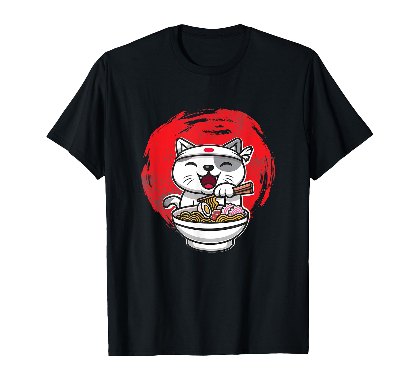 Kawaii cat Japanese Tokyo anime cat eating Ramen T-Shirt