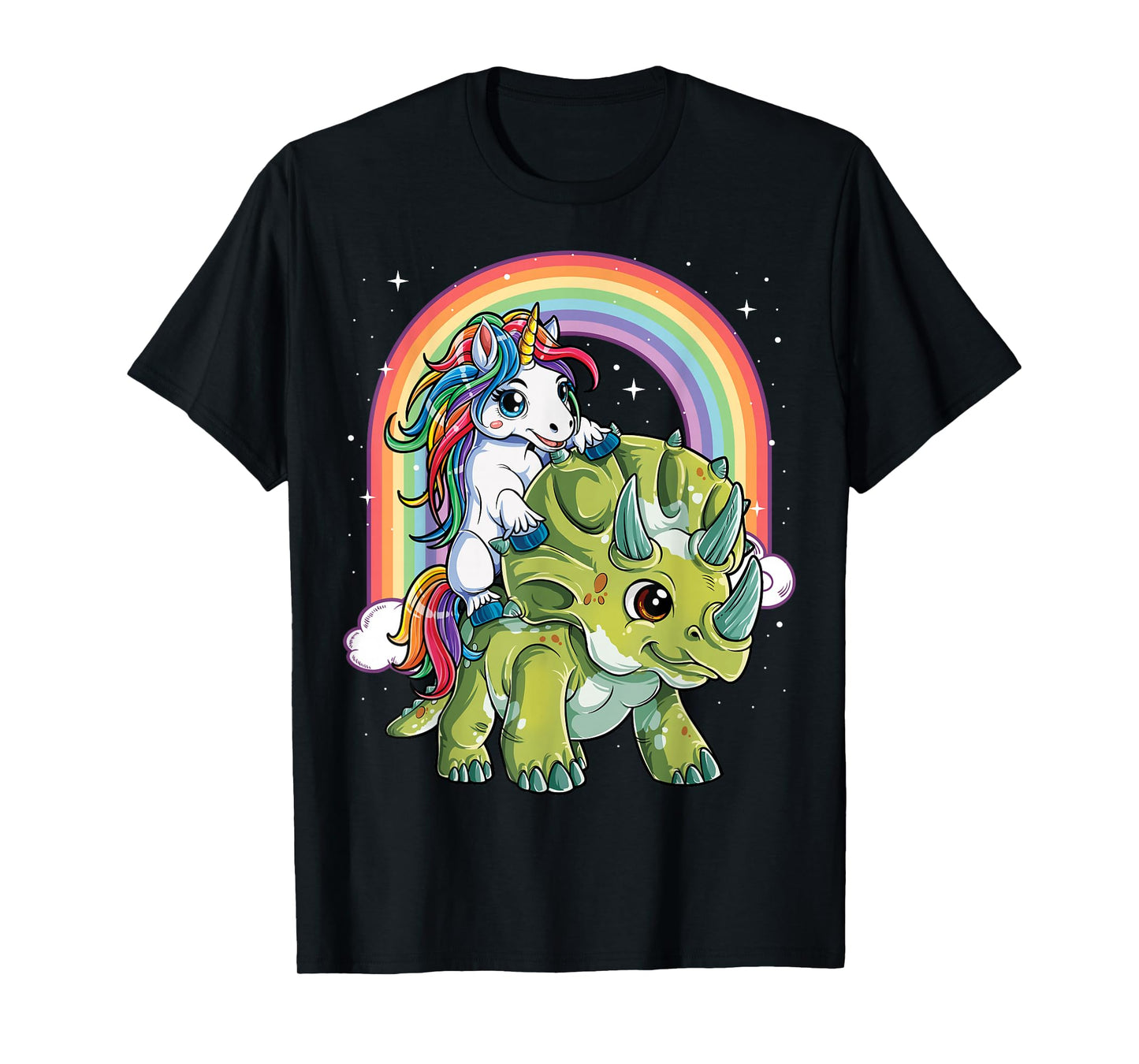 Unicorn Riding Dinosaur Triceratops Funny Boys Girls Rainbow T-Shirt Small