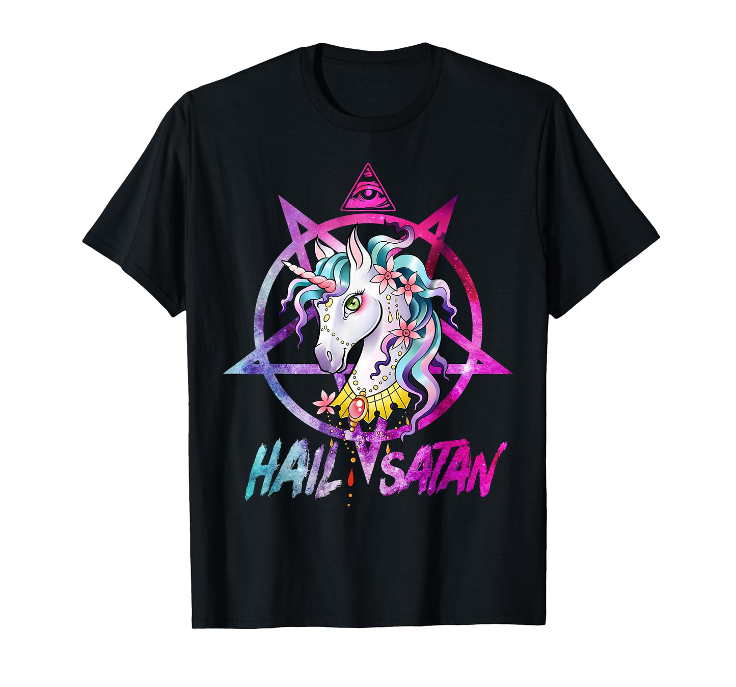 Unicorn Hail Satan Death Metal Rainbow shirt Rave Men Women T-Shirt