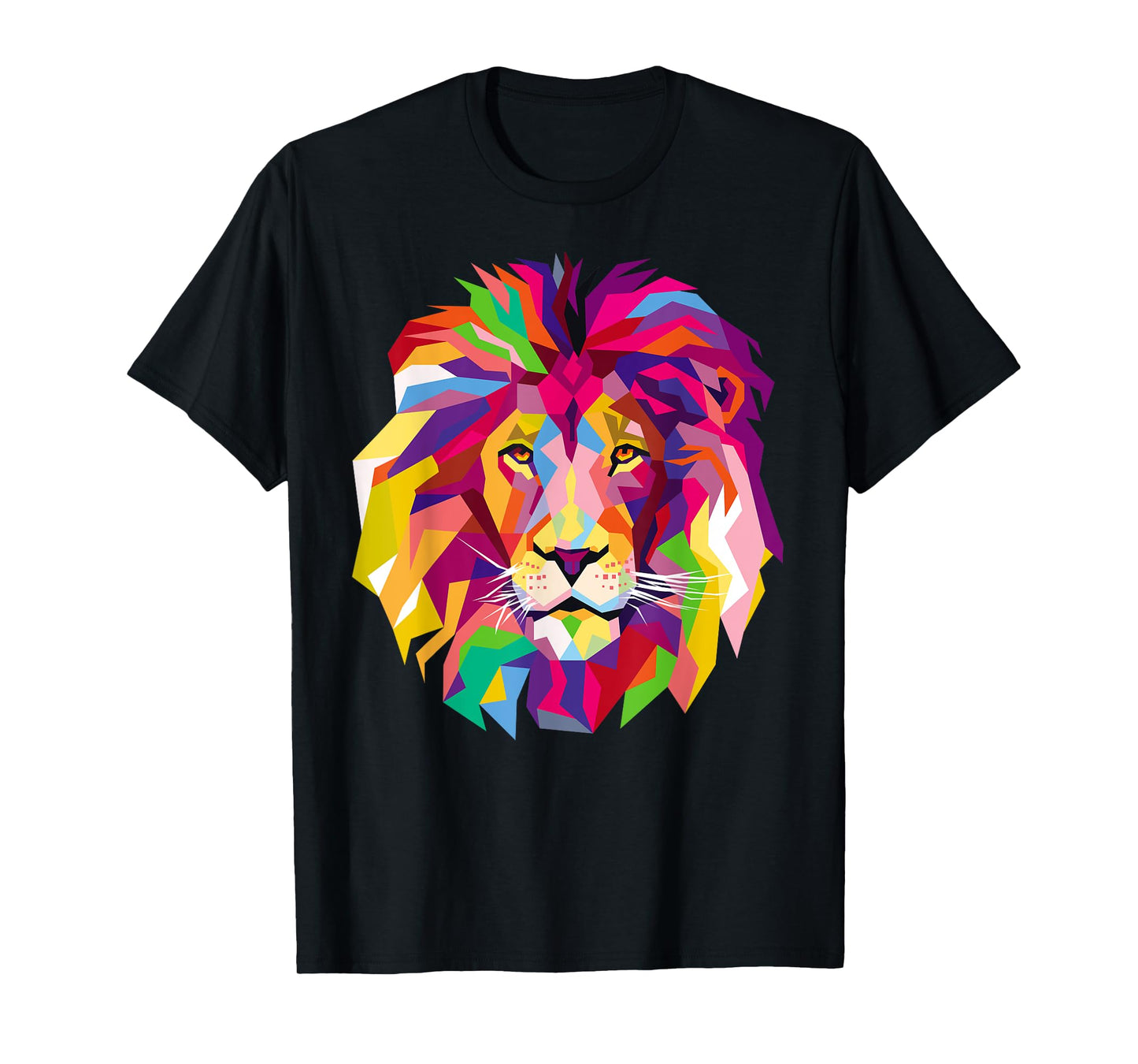 Elegant, Cool Lion Head Design with Bright Colorful T-Shirt