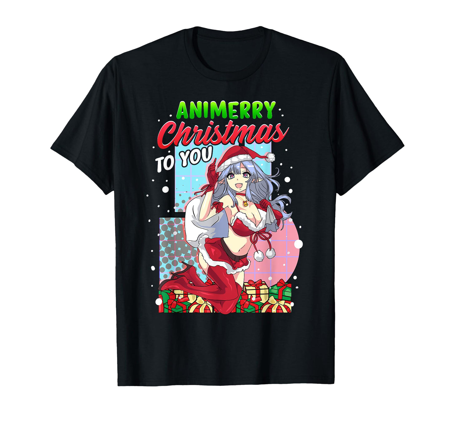 Animerry Christmas Cute Anime Girl Santa Claus Dress Costume T-Shirt