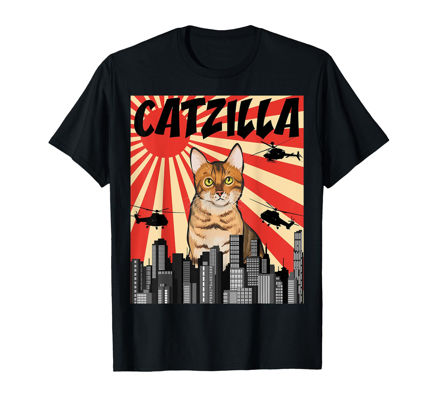 Funny Retro Japanese Catzilla Bengal Cat T-Shirt