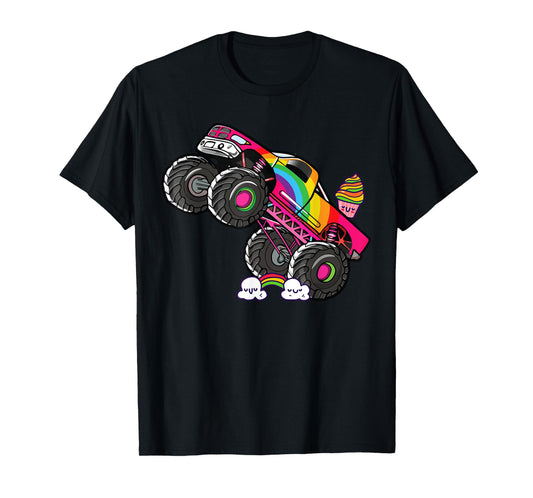 Girls Monster Truck Pink Rainbow Monster Truck Girl Women T-Shirt