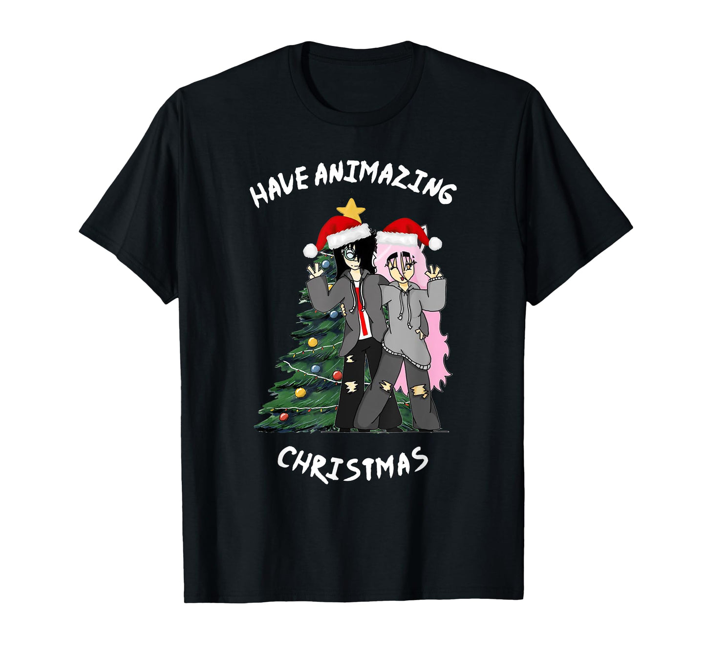 Anime Japanese Christmas Show Xmas Tree with Santa Claus Hat T-Shirt