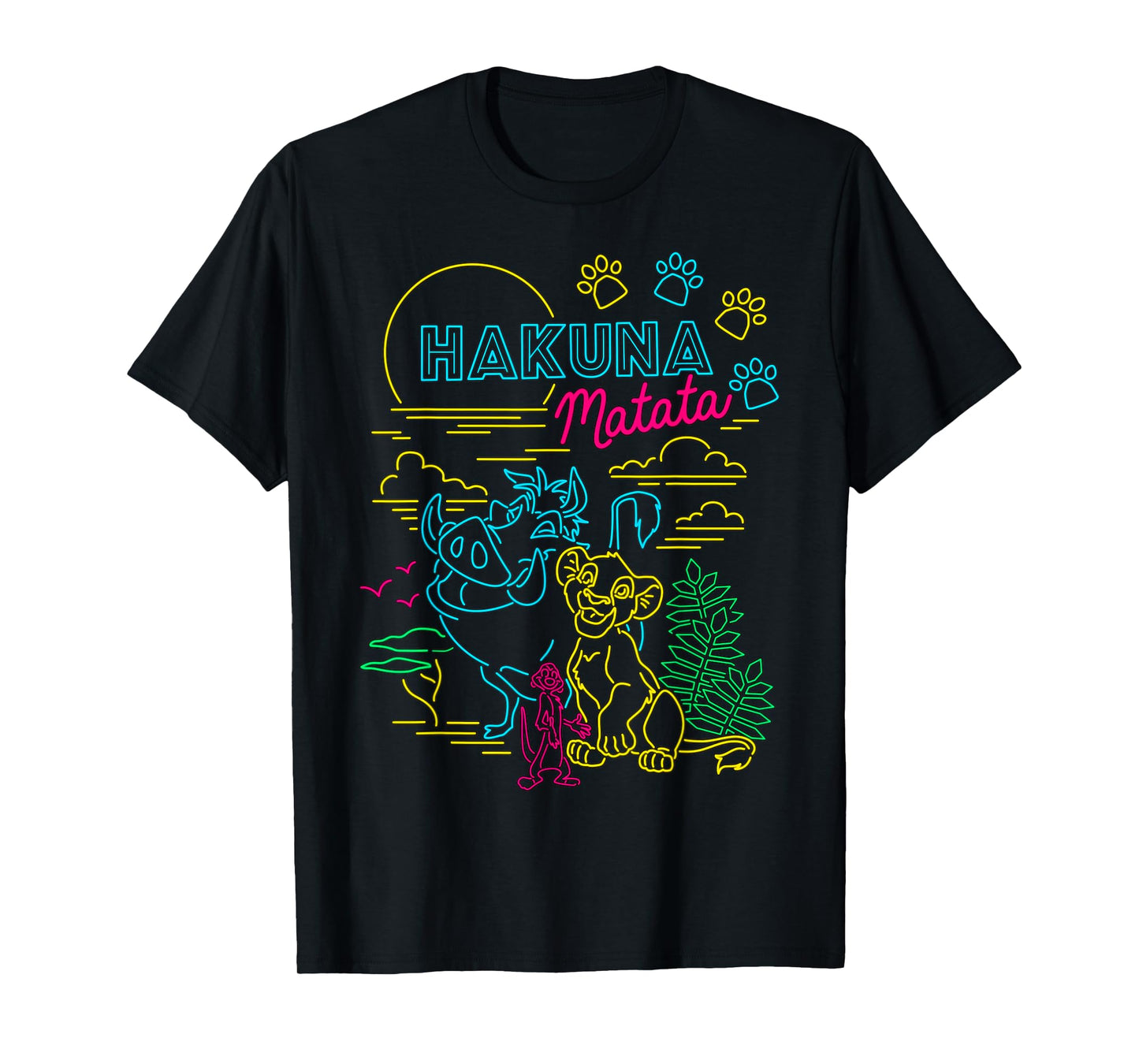 Disney Lion King Neon Outline Group Shot Sketch T-Shirt