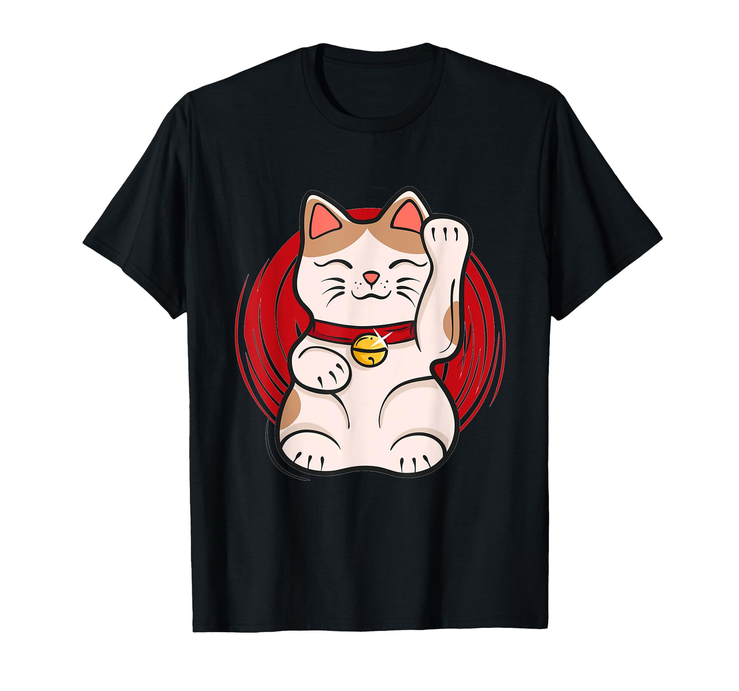 Maneki-Neko Lucky Cat Statue Waving Japanese Style Design T-Shirt
