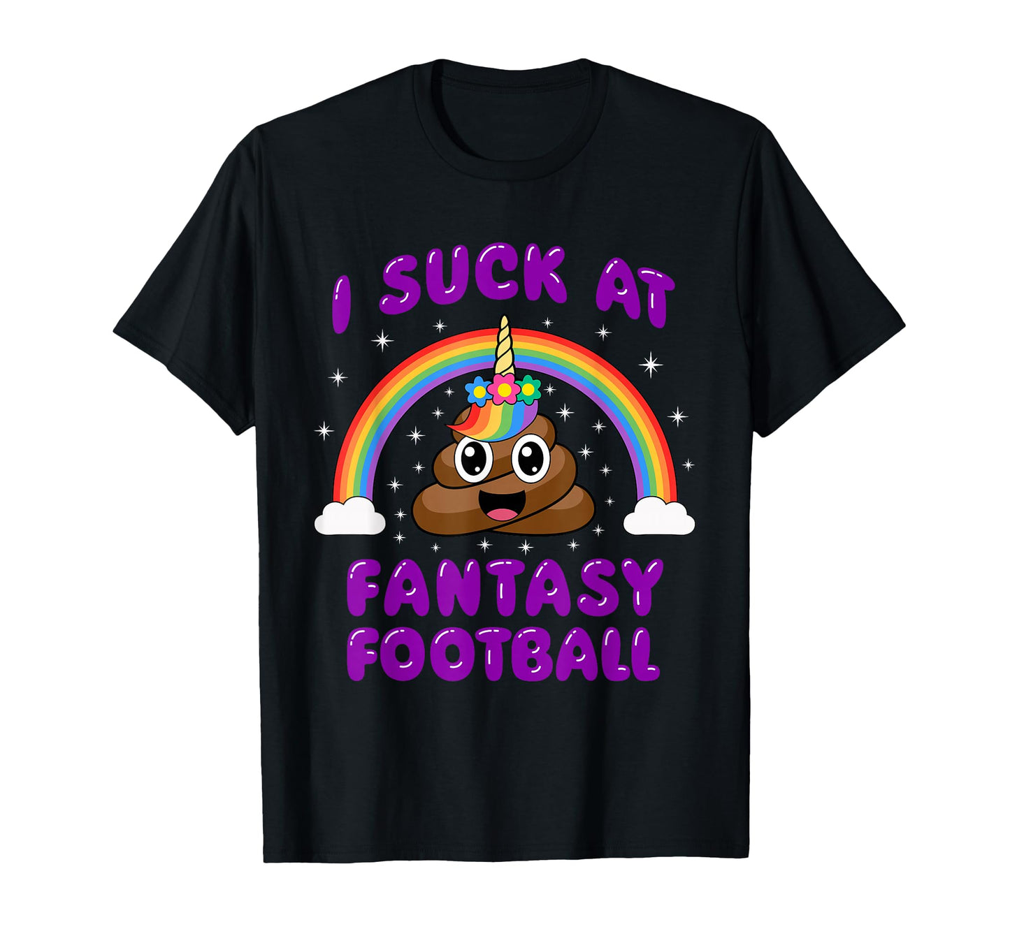 I Suck At Fantasy Football Poop Unicorn Funny Pink T-Shirt