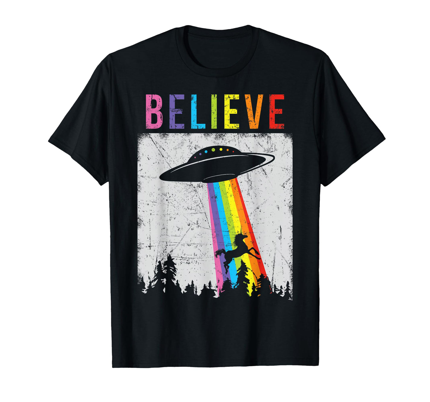 Alien Unicorn UFO Rainbow T-Shirt T-Shirt