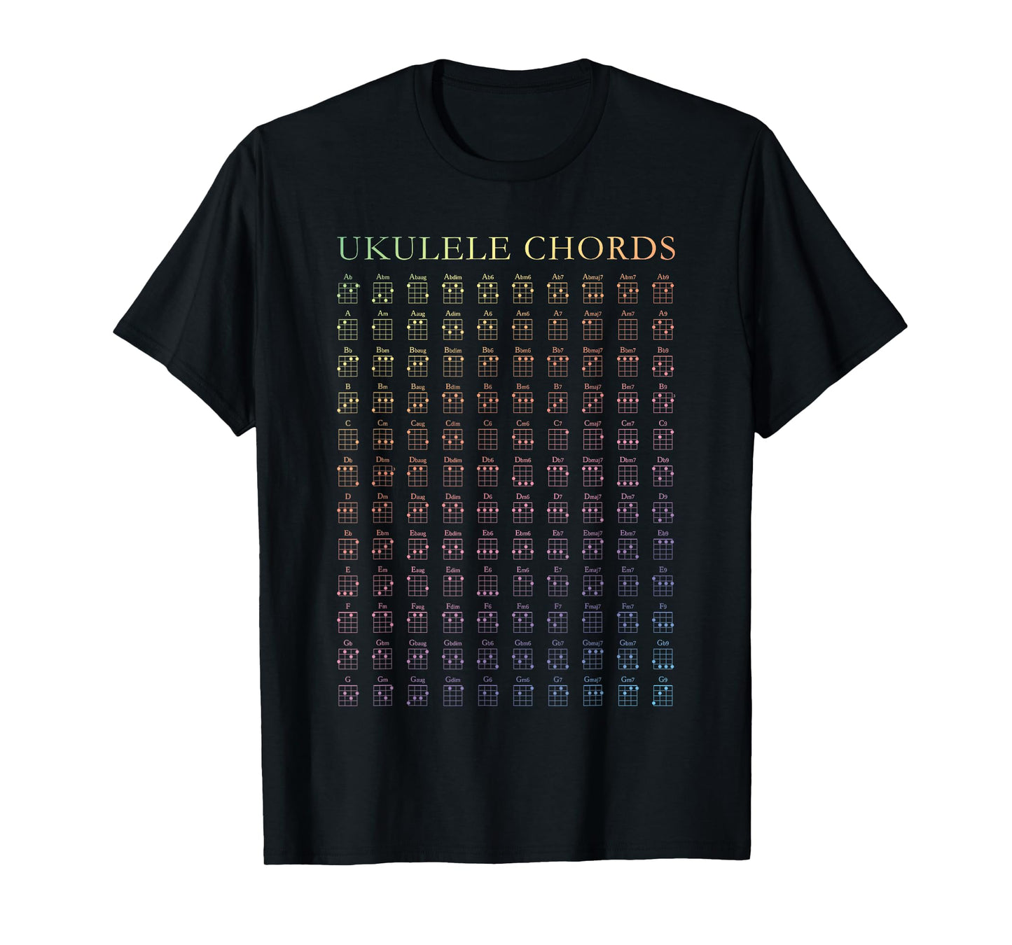Ukulele Rainbow Chords Chart GCEA Tuning Uke Notes T-Shirt