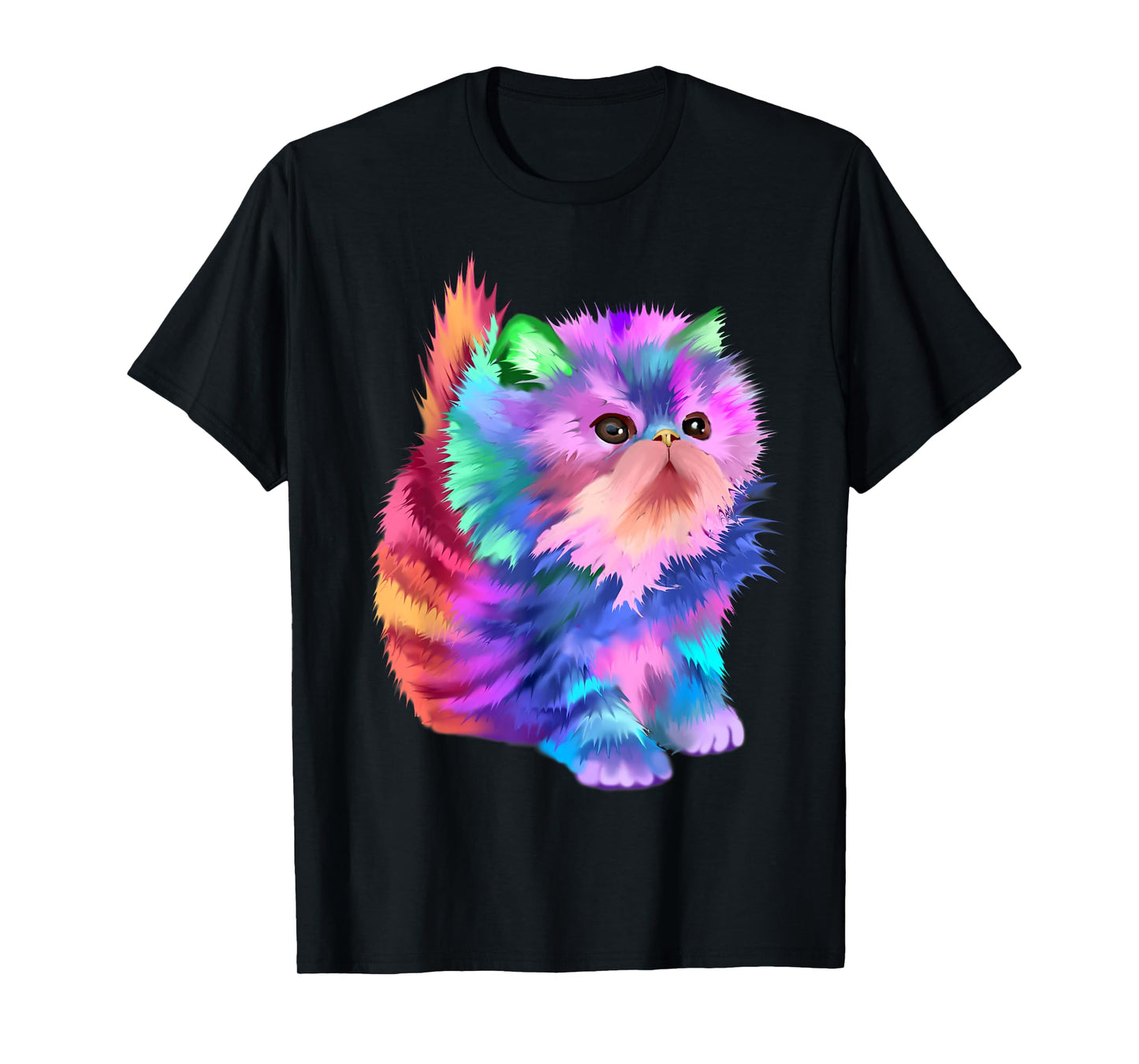 Starchild's Designs Women's Retro Rainbow Kitten Rave Psychedelic Cat T-Shirt