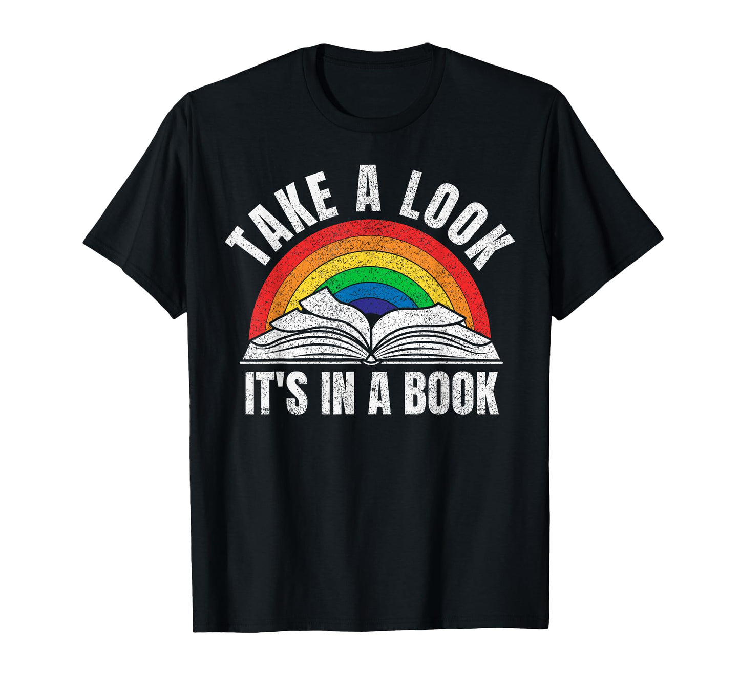 Vintage Retro Rainbow take a Look It's in a Book Reading Art T-Shirt Small