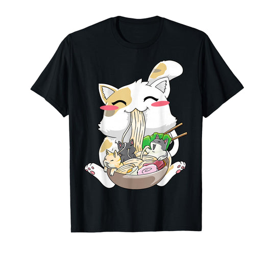Kawaii Anime Cat Ramen Japanese Neko T-Shirt
