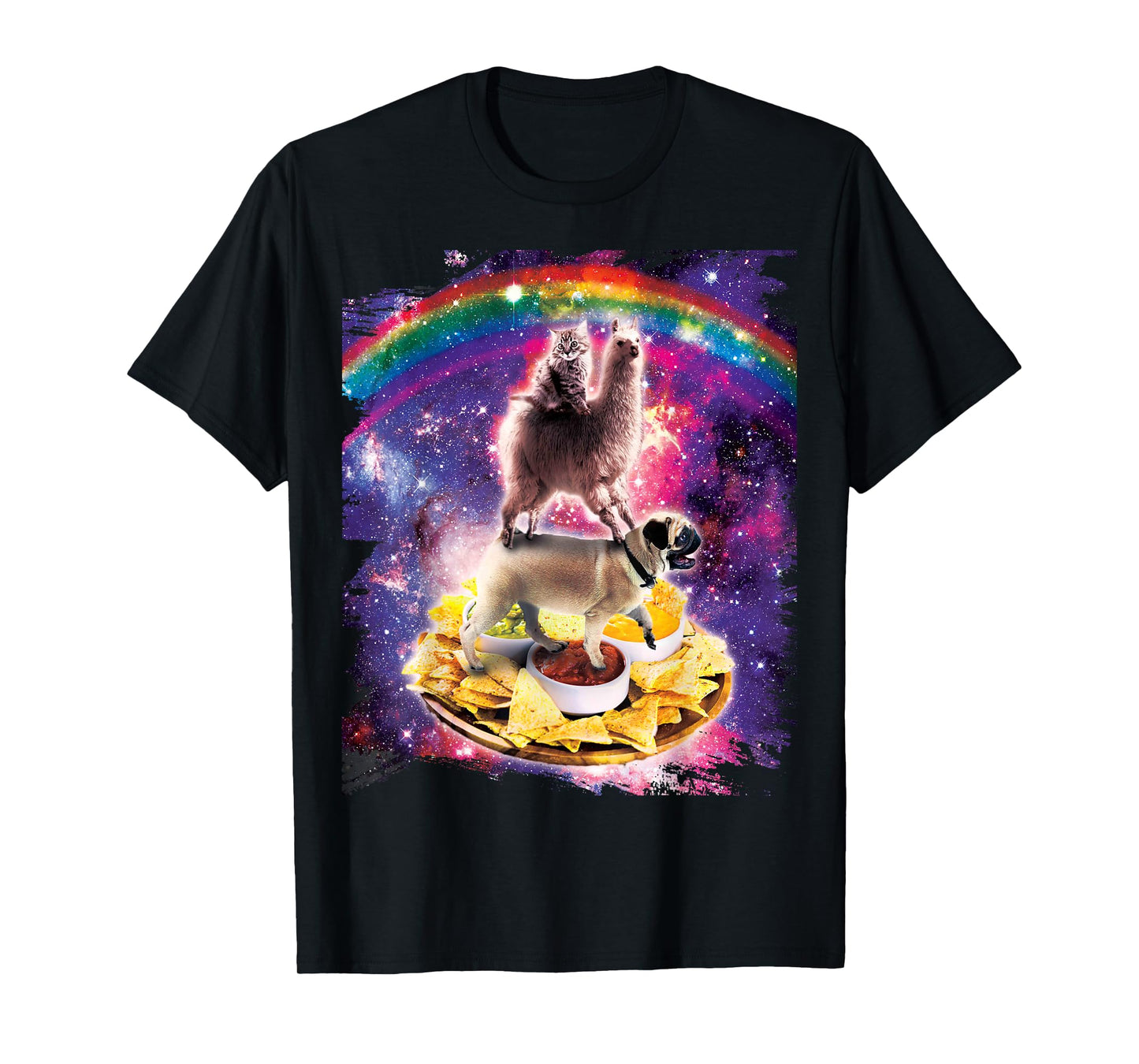Space Cat Llama Pug Riding Nachos T-Shirt
