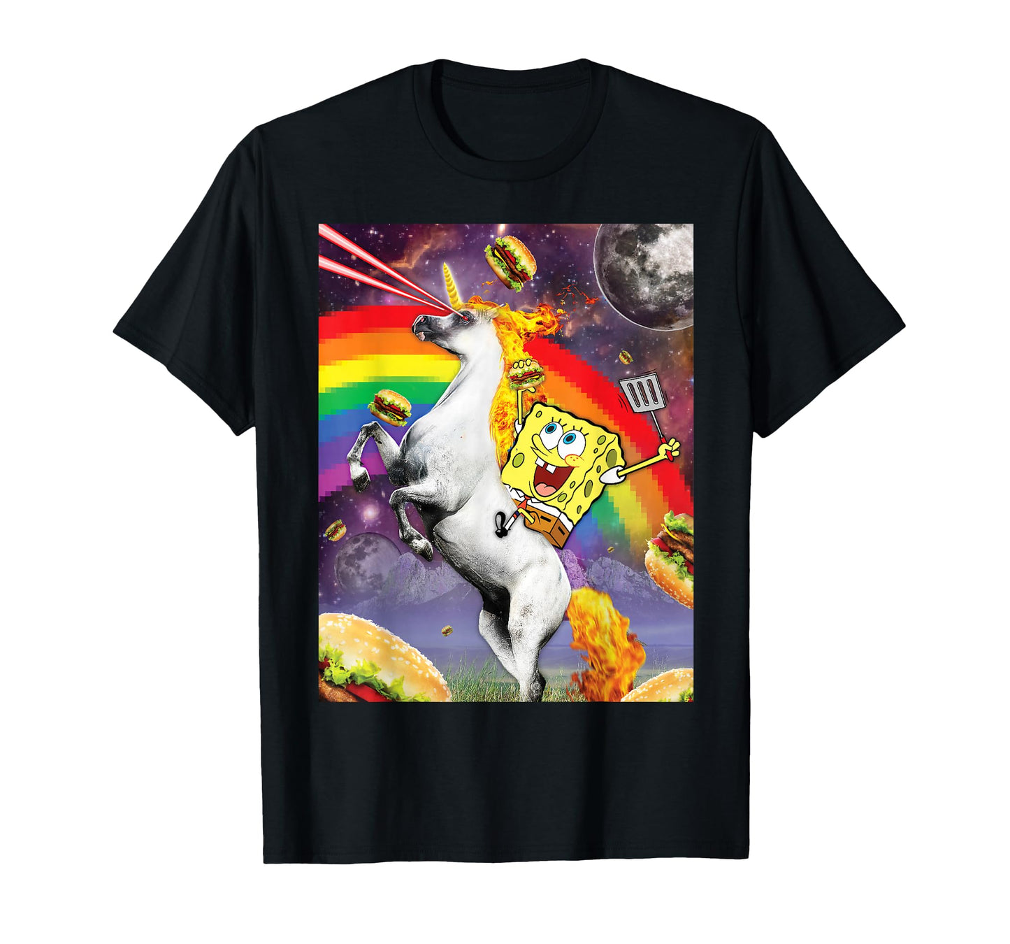 Spongebob SquarePants Unicorn Riding With Rainbow T-Shirt T-Shirt