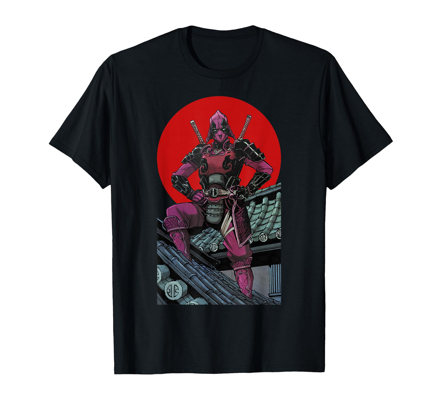 Marvel Deadpool Samurai Warrior Pose Red Sun Graphic T-Shirt T-Shirt