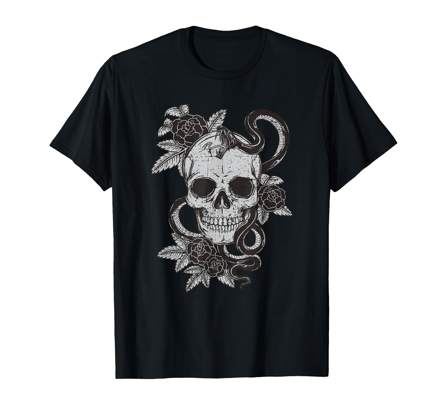 Vintage Skull Snake Rose Art Shirt Old School Tattoo Tee T-Shirt