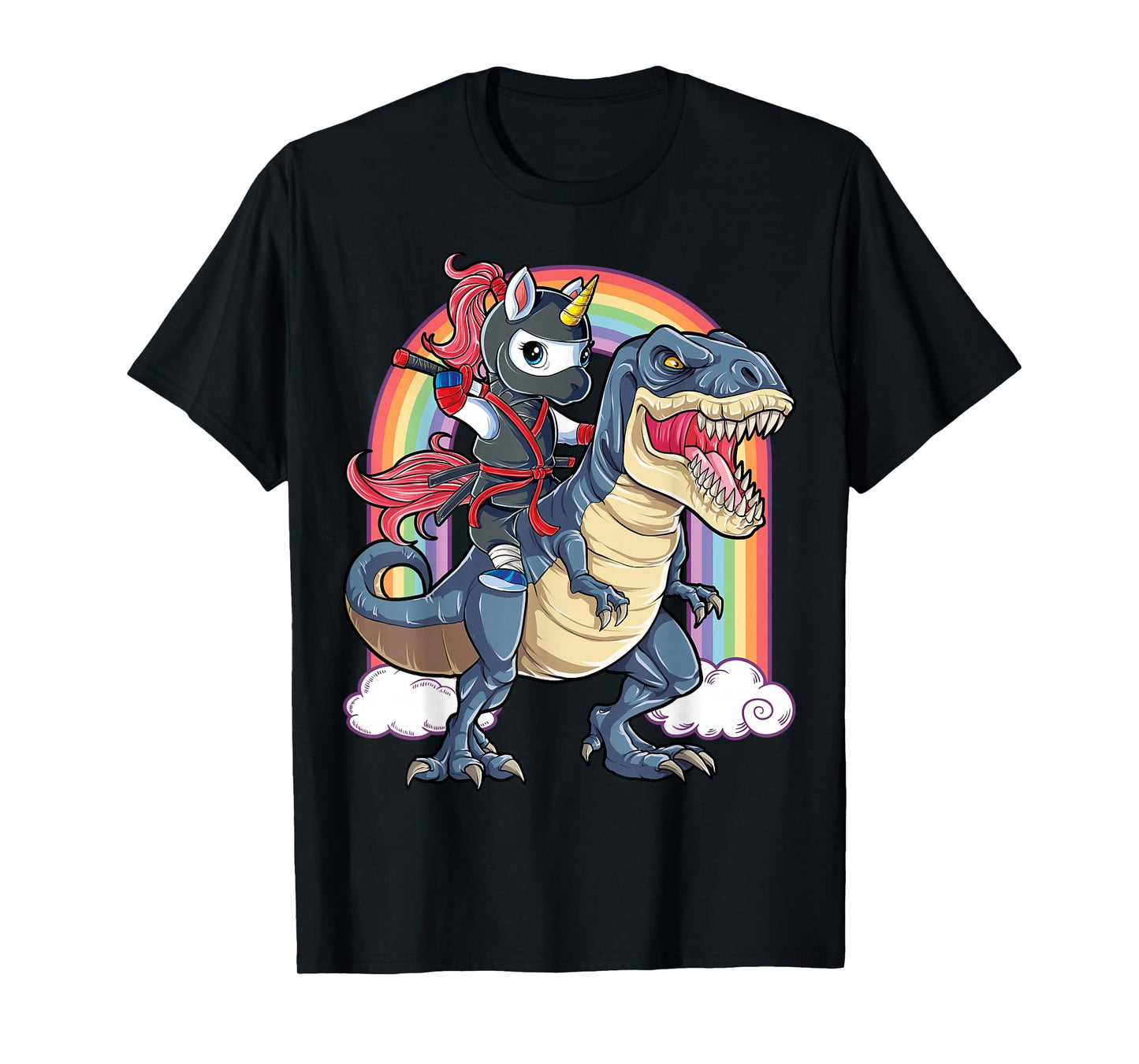 Ninja Unicorn Riding Dinosaur T Rex Funny Men Women Rainbow T-Shirt Small